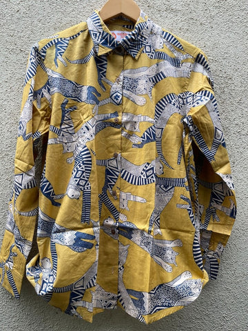 Sphynx Cat Print Cotton Mustard Shirt for Women
