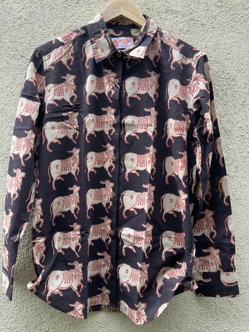 Classic Holy Cow Print Full Sleeve Cotton Shirt for Womens
