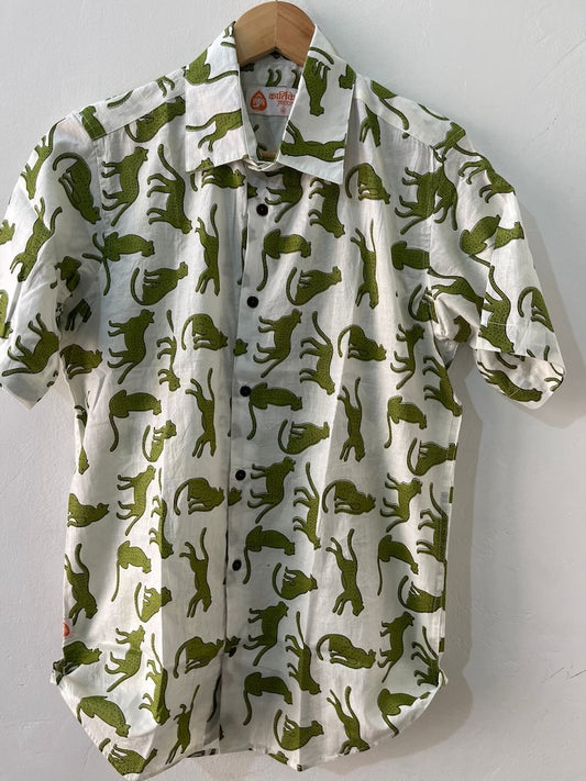 Men's Jungle Print Cotton Half Sleeve Shirt