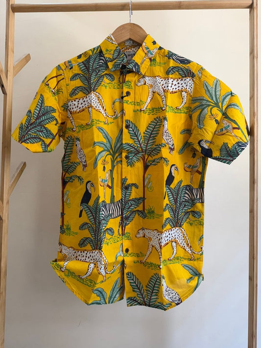 Kartikeya Jaipur Yellow Jungle Print Vintage Shirt