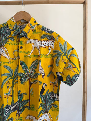 Kartikeya Jaipur Yellow Jungle Print Vintage Shirt