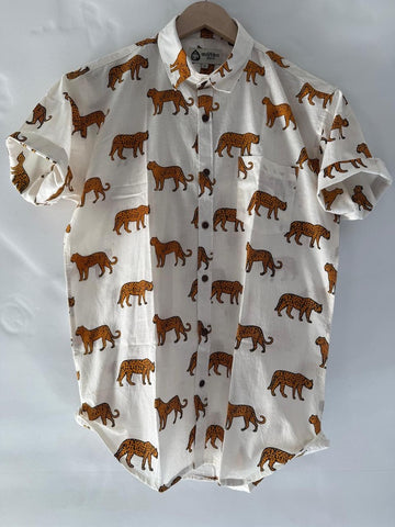 White Jungle Print Vintage Cotton Shirt by Kartikeya Jaipur