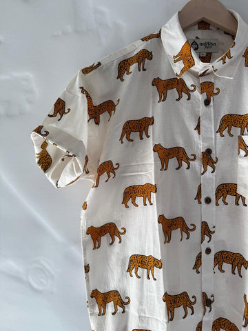 White Jungle Print Vintage Cotton Shirt by Kartikeya Jaipur