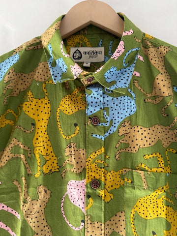 Green Jungle Print Vintage Short Sleeve Men's Shirt