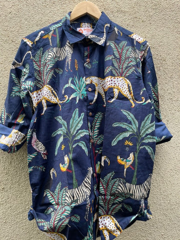 Blue Jungle Print Vintage Full Sleeve Men's Shirt