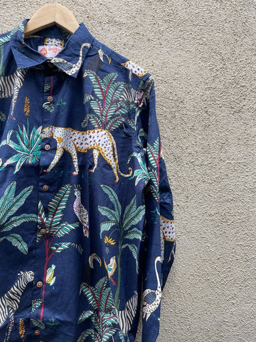 Blue Jungle Print Vintage Full Sleeve Men's Shirt