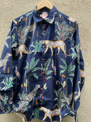 Blue Jungle Print Vintage Full Sleeve Men's Shirt