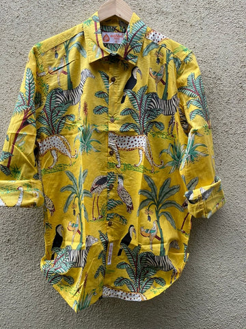 Yellow Jungle Print Vintage Full Sleeve Men's Shirt