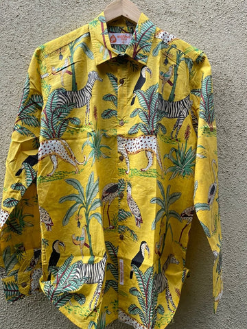 Yellow Jungle Print Vintage Full Sleeve Men's Shirt