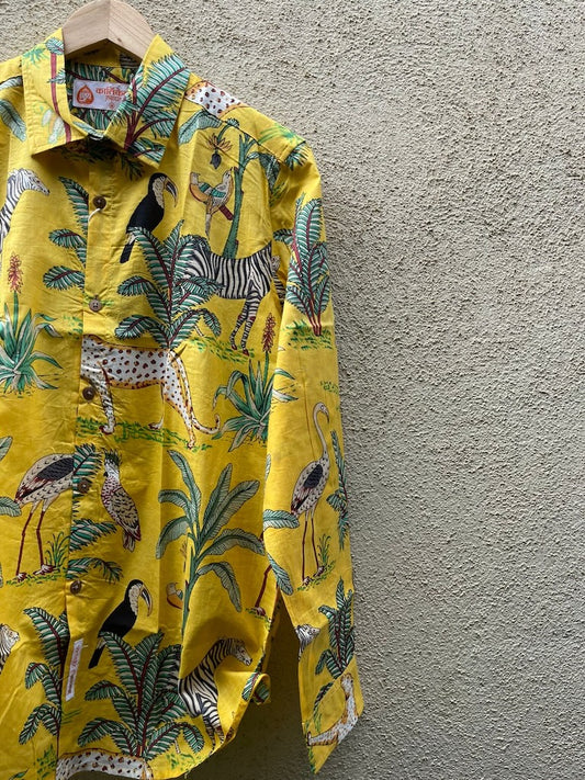Yellow Jungle Print Vintage Full Sleeve Men's Shirt