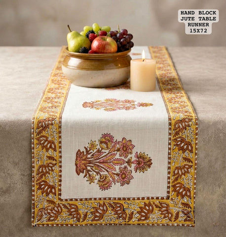 Hand Block Printed Jute Table Runner ( 6 Seater )