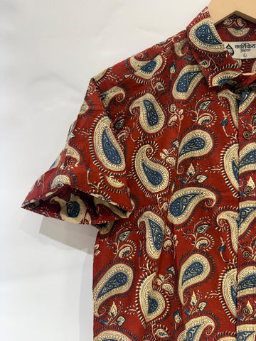 Short Sleeve Kalamkari Print Cotton Shirt For Men