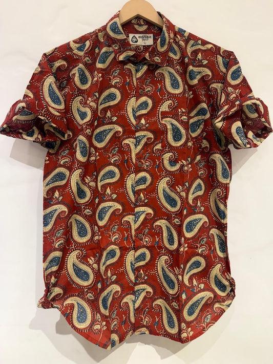 Short Sleeve Kalamkari Print Cotton Shirt For Men