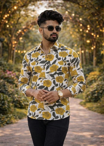 Classic Kalamkari Block Print Full Sleeves Cotton Men Shirt - Organic