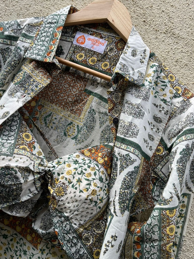 Kalamkari Print Shirt & Bralette Combo Set - Oversized Brown