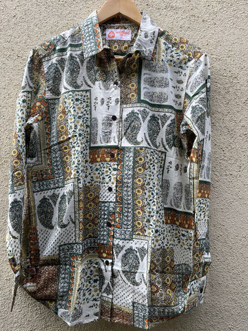 Kalamkari Print Full Sleeve Cotton Shirt for Womens - Brown