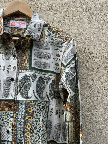 Kalamkari Print Full Sleeve Cotton Shirt for Womens - Brown