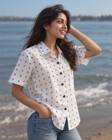 Classic Kannada Alphabet Half Sleeve Shirt for Women