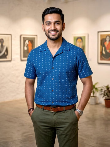 Classic Kannada Script Cuban Collar Shirt for Men