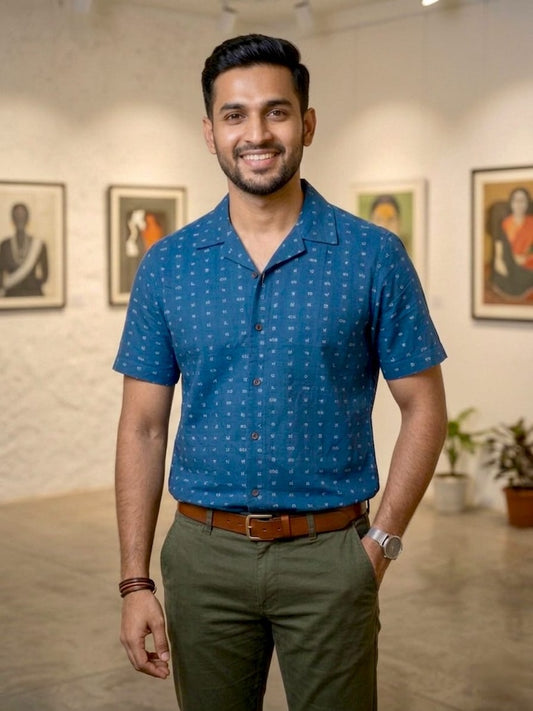 Classic Kannada Script Cuban Collar Shirt for Men