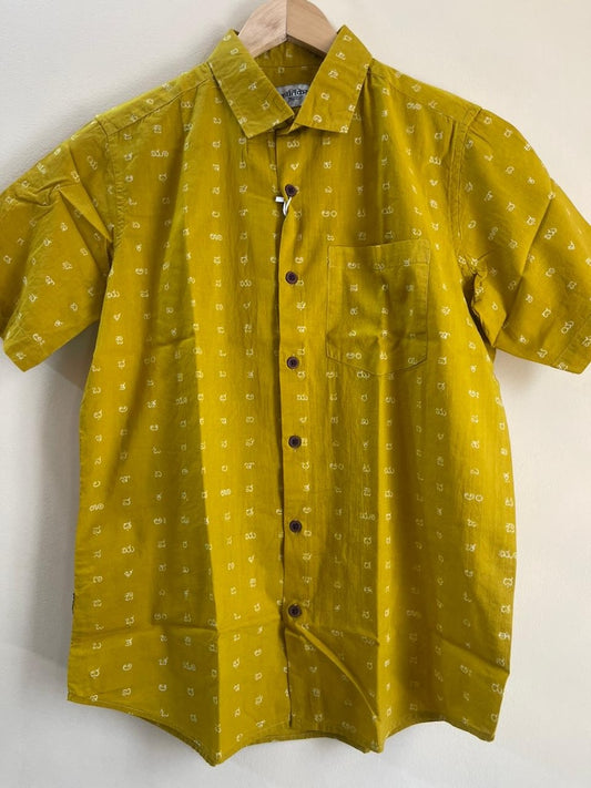 Classic Kannada Script Half Sleeve Cotton Shirt Men