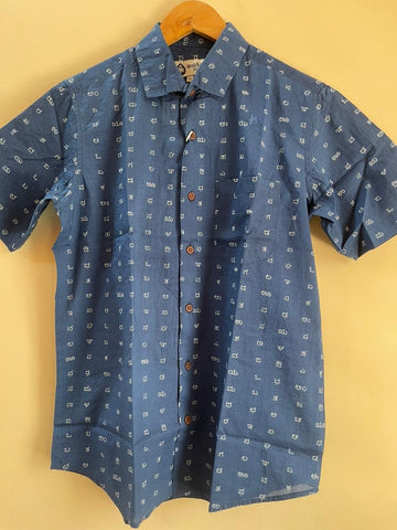 Classic Kannada Script Half Sleeve Cotton Shirt Men