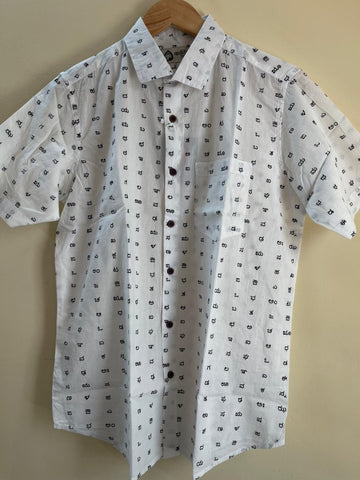 Classic Kannada Script Half Sleeve Cotton Shirt Men