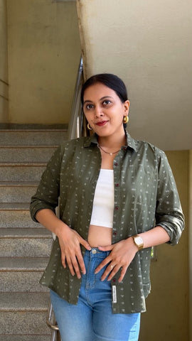 Kannada Alphabet Full Sleeves Classic Shirt for Women - Olive
