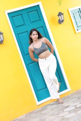 Floral Natural Ajrakh Print Cotton Lace Bralette X KAVYA