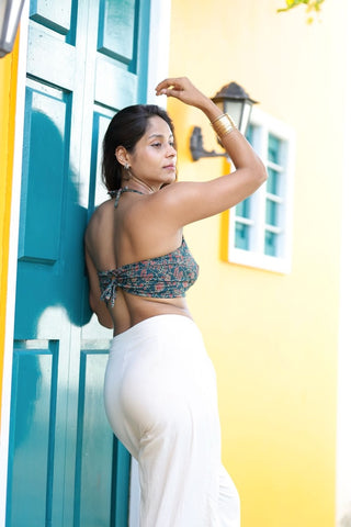 Floral Natural Ajrakh Print Cotton Lace Bralette X KAVYA
