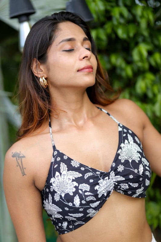 Floral Print Cotton Lace Bralette X KAVYA