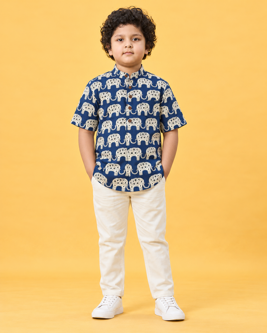 Traditional Print Cotton Short Kurta For Boys