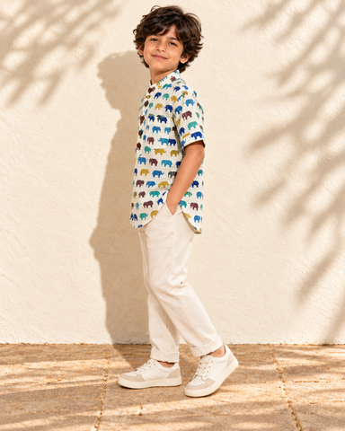 Small Elephat Print  Cotton Short Kurta For Boys