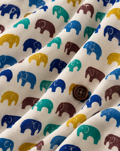 Small Elephat Print  Cotton Short Kurta For Boys