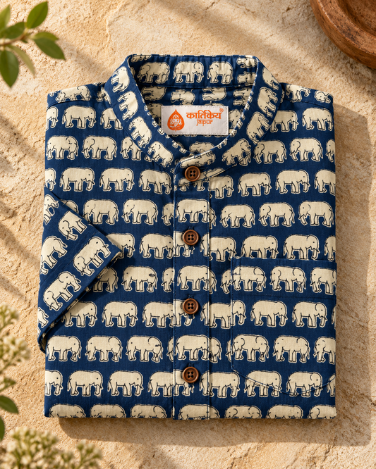 Traditional Print Cotton Short Kurta For Boys