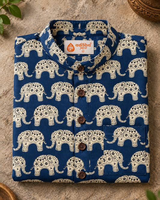 Traditional Print Cotton Short Kurta For Boys