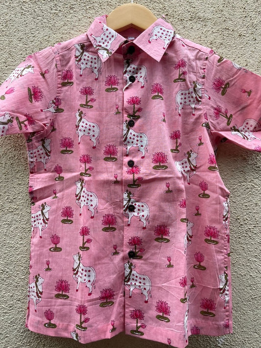 Cute Pichwai Cow Print Cotton Shirt For Boys