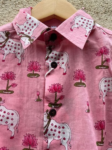 Cute Pichwai Cow Print Cotton Shirt For Boys