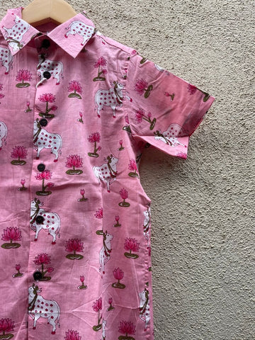 Cute Pichwai Cow Print Cotton Shirt For Boys