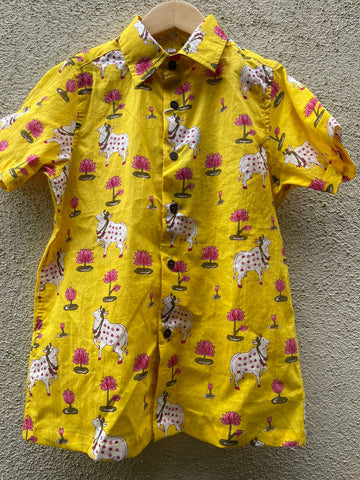 Pichwai Cow Half Sleeve Cotton Shirt for Boys