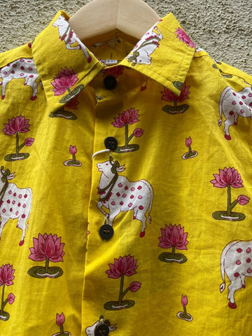 Pichwai Cow Half Sleeve Cotton Shirt for Boys
