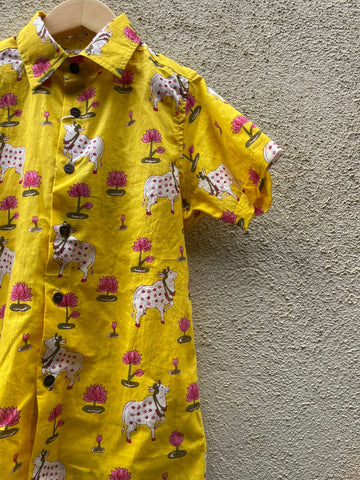 Pichwai Cow Half Sleeve Cotton Shirt for Boys