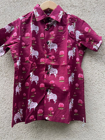 Pichwai Cow Half Sleeve Cotton Shirt for Boys