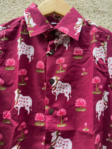 Pichwai Cow Half Sleeve Cotton Shirt for Boys