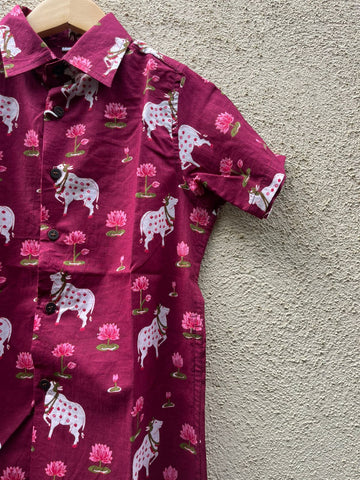 Pichwai Cow Half Sleeve Cotton Shirt for Boys
