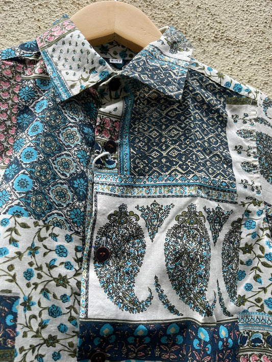 Kalamkari Print Half Sleeve Cotton Shirt for Boys