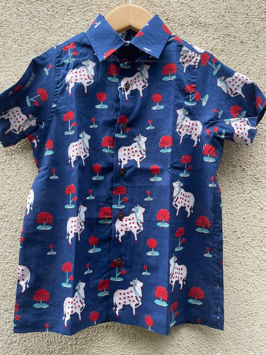 Pichwai Cow Half Sleeve Cotton Shirt for Boys