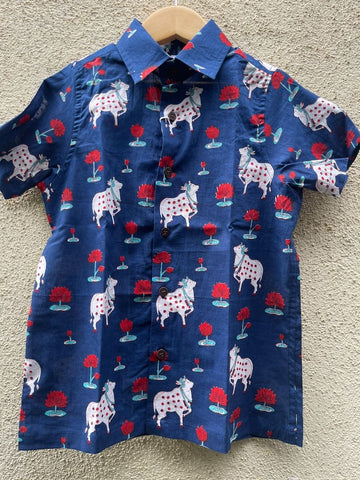 Pichwai Cow Half Sleeve Cotton Shirt for Boys