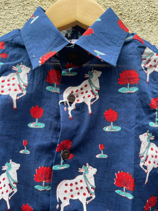 Pichwai Cow Half Sleeve Cotton Shirt for Boys
