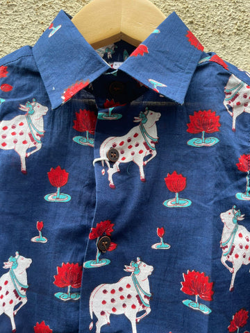 Pichwai Cow Half Sleeve Cotton Shirt for Boys